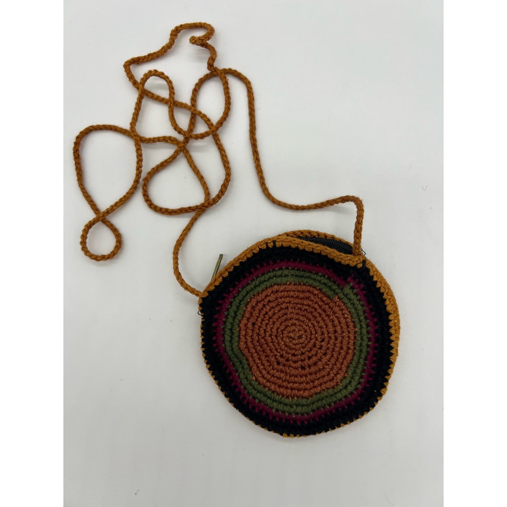 Crochet Crystal Pouch Brown/Multicolor Satchel Coin Purse Hand Knit Spiral